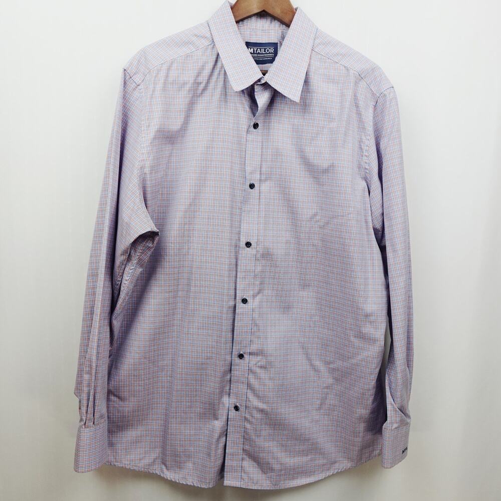 MTailor Button Up‎ Dress Shirt Sz XL Red Blue Plaid Check Cotton Point Collar